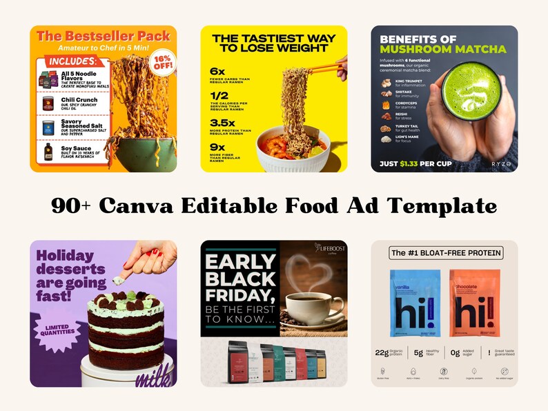 150 Food Ad Templates for Resturants & D2C Brands Canva Editable Done