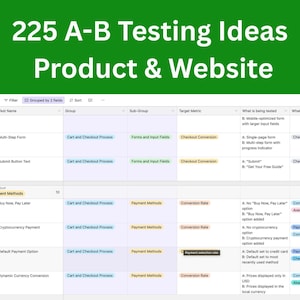 225 A/B Test Ideas - for your E Commerce, SAAS Website | conversion rate optimization | online store marketing | CRO toolkit | UX experiment