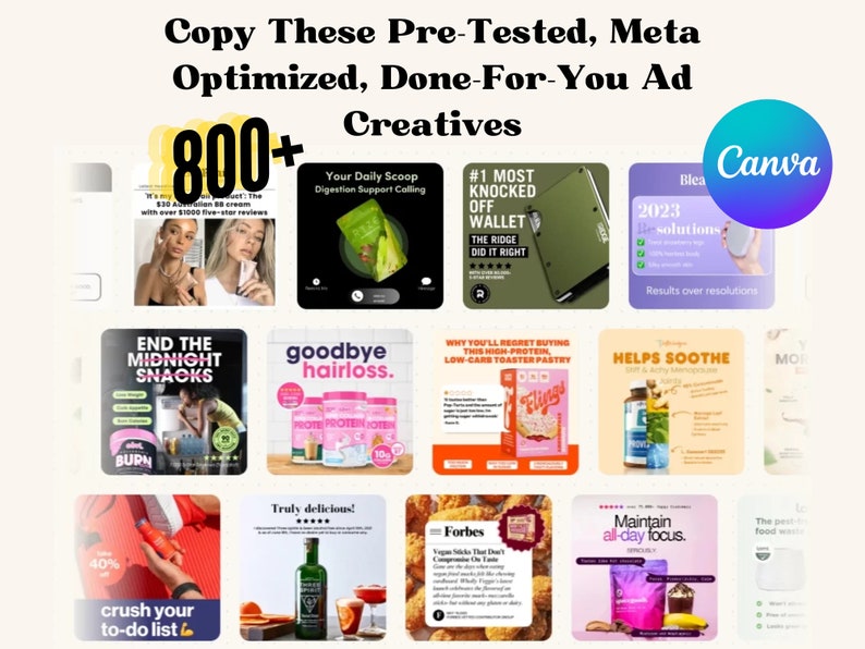 800+ Proven Static Meta Ad Creatives, Done for You Canva Editable ...