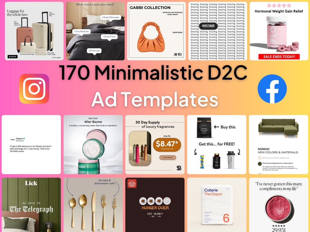 170 Minimialistic & Other D2C Ad Templates, Meta and Instagram Ad ...