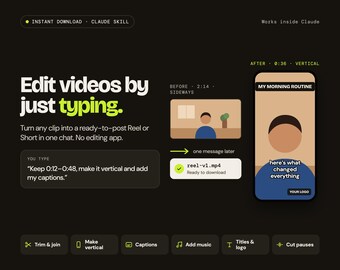 AI Video Editor Skill for Claude | Edit Reels and Shorts by Chat | Vertical Video, Captions, Trim, Add Music
