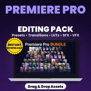 Pacote de edição de vídeo para Premiere Pro | Predefinições, correção de cores, efeitos sonoros e efeitos visuais