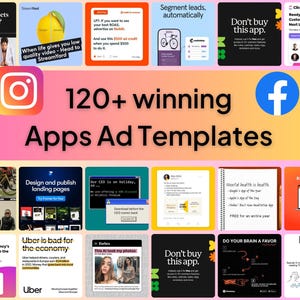 120+ Apps & SAAS Ad Templates Canva Editable Templates | Meta and Instagram Ads | Done For You | Copy and Paste
