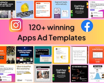120+ Apps & SAAS Ad Templates Canva Editable Templates | Meta and Instagram Ads | Done For You | Copy and Paste