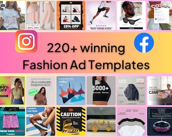 220+ Fashion & Apparel Static Ads Templates, Meta and Instagram Ad Templates | Canva Editable Templates - Done For You | Copy and Paste