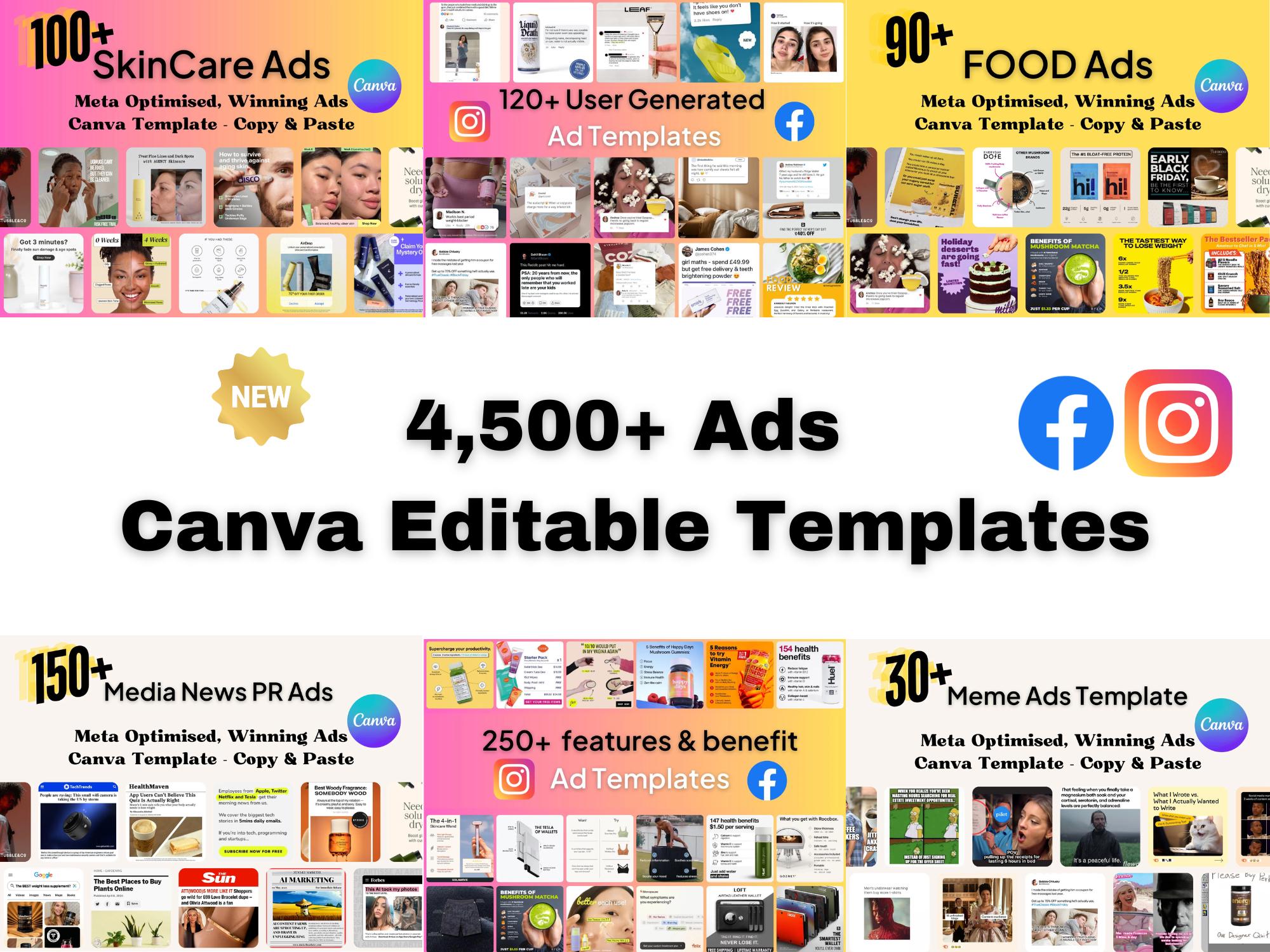 4500+ Ads Canva Editable Template - Mega Bundle | 55+ Categories | Every Niche D2C Ads Template | Instagram Facebook Ads that converts