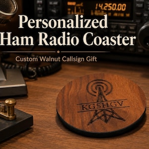 Personalized Ham Radio Solid Walnut Coasters, Amateur Radio Operator Gift, New Ham Gift, Ham Shack Decor