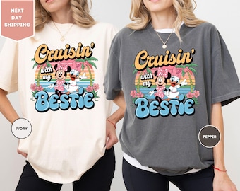 Comfort Colors Disney Minnie Daisy Summer Shirt, Cruisin' with my Bestie, Summer Disney Girls Cruise 2025 Shirt, Disney Besties Trip Shirt