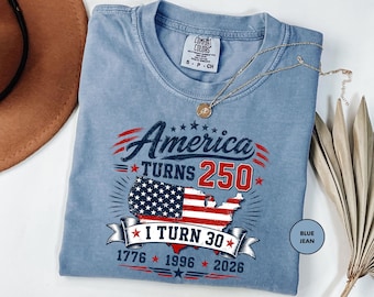 Custom America Turns 250 I Turn 50 T-Shirt, Birthday Patriotic USA 1776-2026 Tee, 50th Milestone Birthday Gift for Men Women