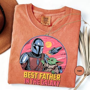 a t - shirt with a picture of a man and baby yoda on it