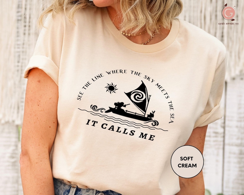 See The Line Where The Sky Meets The Sea It Calls Me, Disney Moana Shirt, Beach Lover Tee, Beach Vacation Shirt image 3