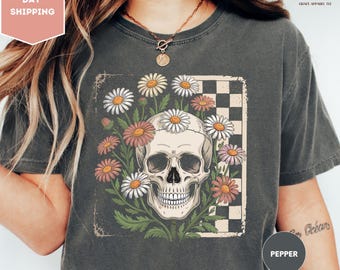 Comfort Colors Floral Skeleton Shirt, Funny Skeleton Halloween Shirt, Halloween Shirt, Halloween Skull Shirt, Spooky Season Shirt, Skull Tee