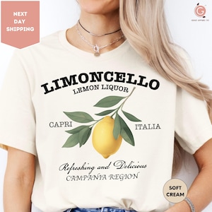 Shirt limoncello, shirt citroen, T-shirt Amalfikust, Italië, vakantie T-shirt, preppy shirt, citroenen T-shirt, cocktail T-shirt, retro grafisch T-shirt