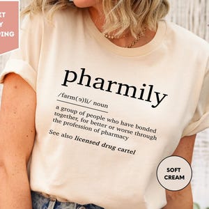 a woman wearing a t - shirt that says pharmily