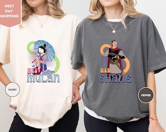 Camiseta Comfort Colors Disney para parejas, Camiseta de Mulán para él y Shang para ella, Camiseta Disney para parejas en San Valentín, Camiseta para viaje a Magic Kingdom y Disneyland