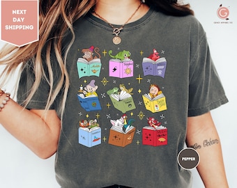Chemise club de lecture Disney Princess Sidekicks, cadeau pour les amoureux des livres, t-shirt bibliothécaire nains, plie Pascal mushu, chemise Disney Princess Reading