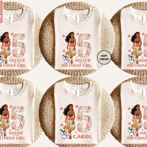 The image is a collage of six identical white t-shirts, each featuring a different design and text related to a birthday celebration.