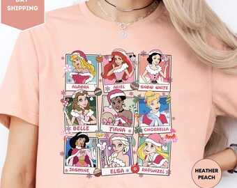 Disney Christmas Princess Tee, Snow White Rapunzel Tiana Ariel Anna Elsa Princess Tee, Disney Trip Gift Tee