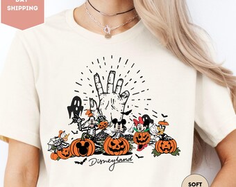 Vintage Disneyland Halloween Shirt, Halloween Shirt, Mickey and Friend Skeleton Shirt, Disney Pumpkin Shirt, Disney Halloween Friends Shirt