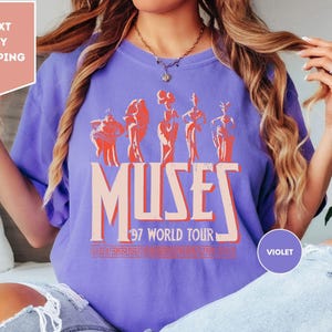 Comfortkleuren vintage shirt Hercules Muses 97 World Tour, Disneyland familievakantie retro shirt, shirts Disney Muses