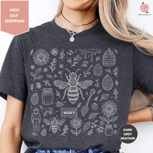 Vintage Bee Botanical T-Shirt, Honeycomb Doodle Shirt, Unique Honey Bees Shirt, Bee Lovers Shirt, Bumblebees Shirt, Flower Honey Shirt