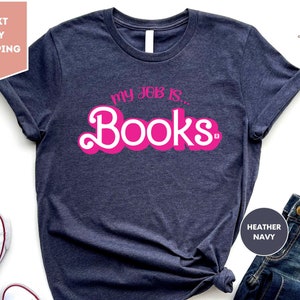 My Job is Books Shirt, Retro Pink Hearts Book Tops, Pink Teacher t-shirt, Bookish tee, Book Librarian Team, Teacher Gifts, Book lover