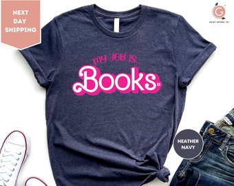 My Job is Books Shirt, Retro Pink Hearts Book Tops, Pink Teacher t-shirt, Bookish tee, Book Librarian Team, Teacher Gifts, Book lover