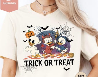 Comfort Colors Huey Dewey Louie Halloween Costume Trick Or Treat Shirt, Ducktales Disneyland Halloween Party Shirt, Spooky Season Disney Tee