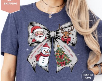 It's the Most Wonderful Time of the Year Shirt, Santa Claus Shirt, Vintage Christmas Shirt, Christmas Coquette Bow Shirt, Reindeer Shirt