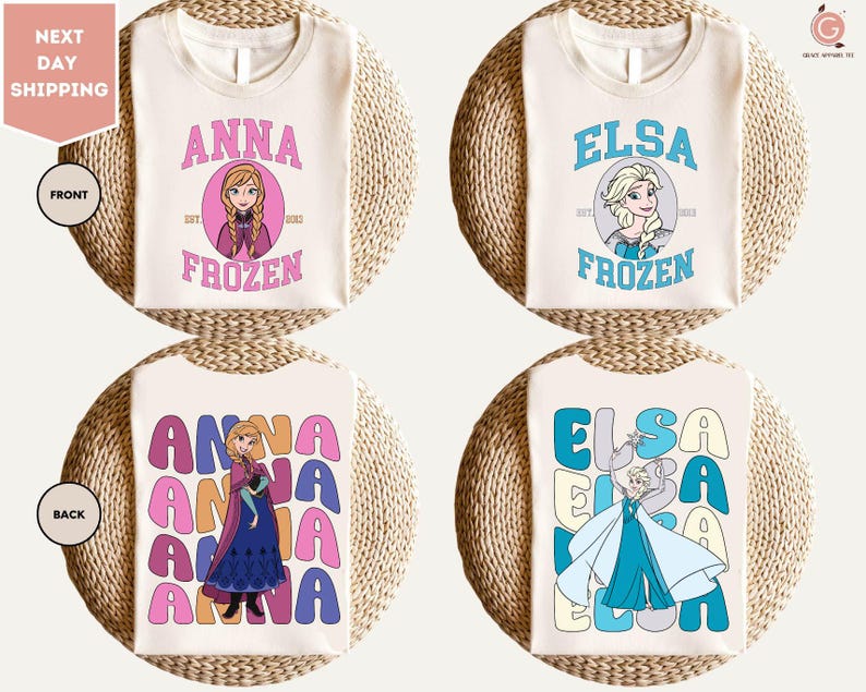 Frozen Anna Elsa Comfort Colors Shirt, Disney Frozen Tee, Anna Elsa Back Print Shirt, Kids Frozen Outfit, Family Disney Shirt imagem 2