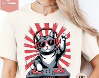 Cool DJ Cat Shirt, Funny Cat with Headphones Shirt, Stylish Cat Lovers Shirt, Unique DJ Cat Kitty T-Shirt, Cat Lover Shirt, Funny Cat Shirt