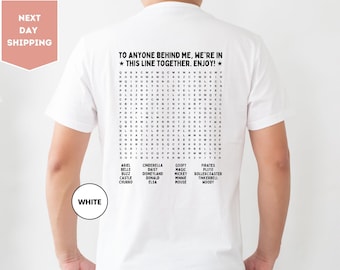 Funny Interactive Shirt, Disneyland T-Shirt, Fun Word, Search Puzzle on Back, Waiting in Line, Disneyland Ride, Disney Tee