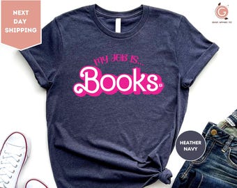 Camiseta "Mi trabajo son los libros", tops de libros con corazones rosas retro, camiseta rosa para profesor, camiseta para amantes de los libros, equipo de bibliotecarios, regalos para profesores, amantes de los libros