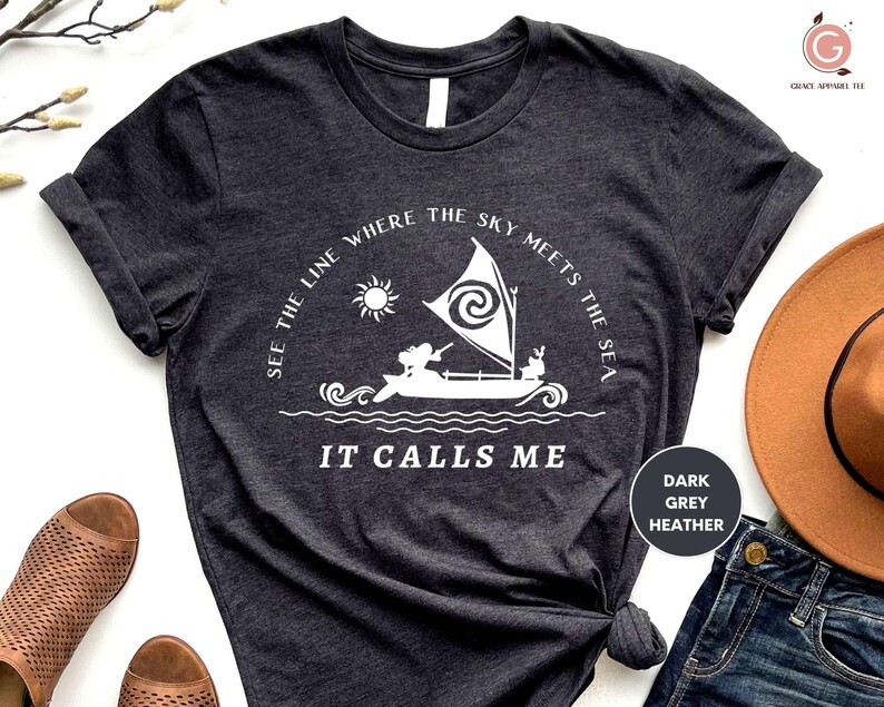 See The Line Where The Sky Meets The Sea It Calls Me, Disney Moana Shirt, Beach Lover Tee, Beach Vacation Shirt image 2