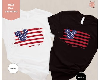 Camiseta Disney con la bandera de EE. UU., camiseta Mickey y Minnie Mouse con la bandera de EE. UU., camisetas del 4 de julio, camiseta del 4 de julio, camiseta familiar Disney del 4 de julio