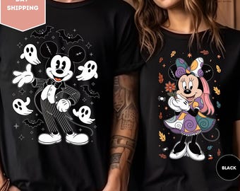 Mickey and Minnie Jack and Sally Shirt, Cute Disney Halloween Matching Couple Shirt, Spooky Family Shirt, Funny Mickey Minnie Spooky Shirt