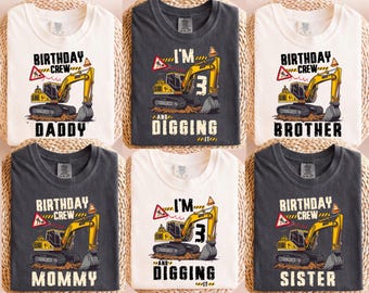 Custom Construction Birthday Boy Shirt, Construction Birthday Crew T-Shirt, Family Birthday Party, Excavator Shirt, Custom Name & Age Shirt