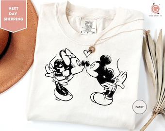 Comfort Colors Mickey And Minnie Kiss Shirt, Mickey & Minnie Sketch Shirt, Disney Couple Shirt, Disney Love Shirt, Disney Family Trip Shirt