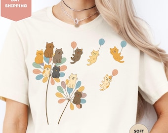 Cats Flower Fly Dandelion Shirt, Cute Cat Lover T-Shirt, Cat Lover Gift, Funny Cat Shirt, Summer Shirt, Cool Cat Shirt, Cat Mom Shirt
