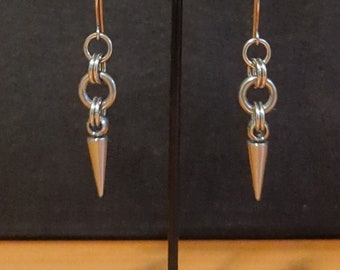 Edelstahl Chainmaille Spike Baumeln Haken Ohrringe
