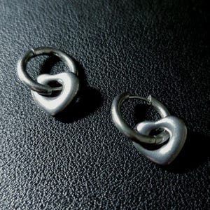 Puffy Heart Huggie Hoop Stainless Steel Earrings