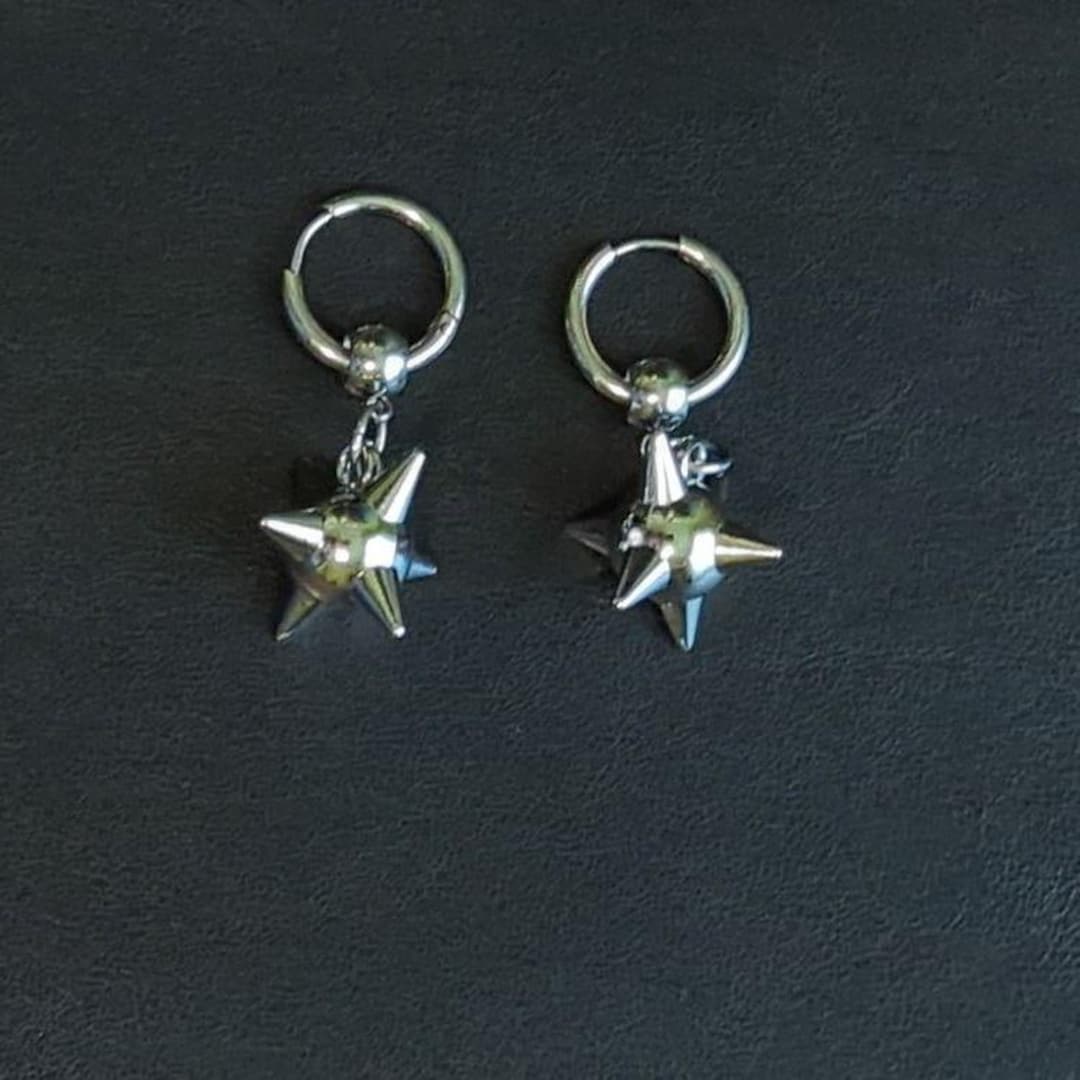 Spike Ball Stainless Steel Huggie Hoop Grunge Earrings - Etsy Japan