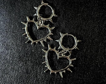 Grunge Thorn Heart Huggie Hoop Earrings