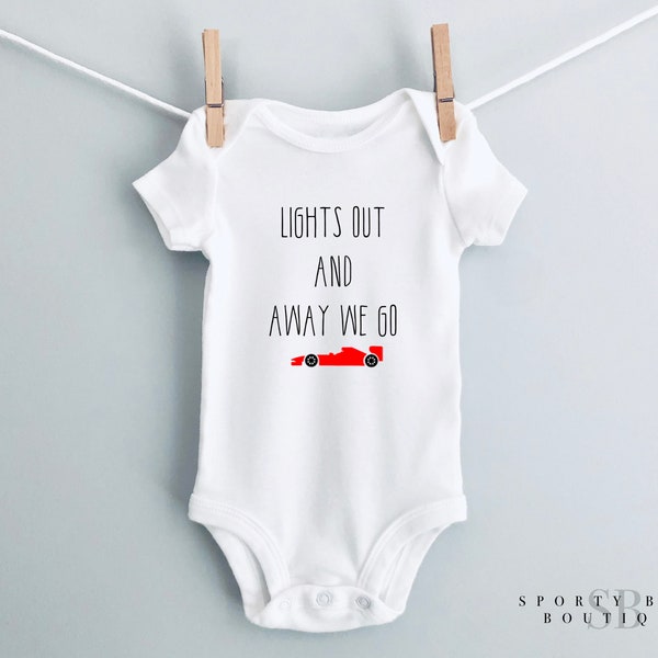 Formula 1 LIGHTS OUT and Away We Go Racing Racecar Baby Onesie®/ Toddler Clothes, Cute Matching Unisex Shirts, Sports Gift Idea