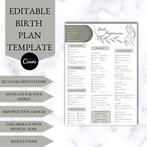 BIRTH PLAN TEMPLATE | Birth Plan Template editable | Printable Birth Plan | Labour and Delivery Preferences Template