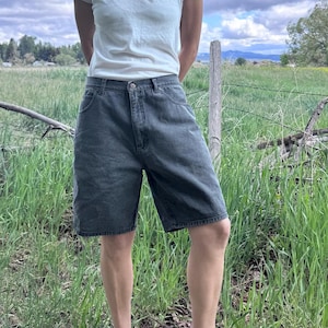 Vintage Men’s Faded Black Denim Shorts – Greatland Brand – Size 34 Waist – High Rise Cotton Shorts