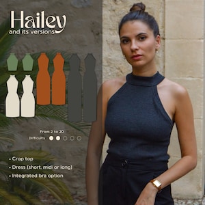 Sewing pattern PDF woman dress and crop top Hailey - integrated bra option -Evelyne Patterns - Size 2 to 20