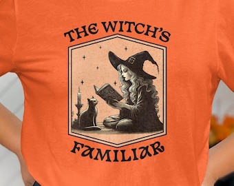 T-shirt Witch's Familiar: Halloween Cat Reading Book-T-shirt