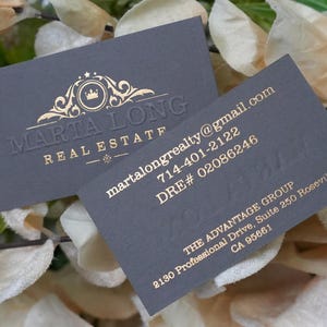 200 Sydney Sombre Grey Business Cards or Hang Tags | Luxury 500 GSM | Embossed Logo + Custom Die Hot Foil Press | Thick Uncoated Cardstock