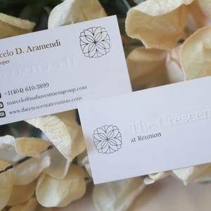 200 Monalisa White Business Cards or Hang Tags | Luxury 500 GSM | Embossed Logo + Custom Die Hot Foil Press | Thick Uncoated Cardstock